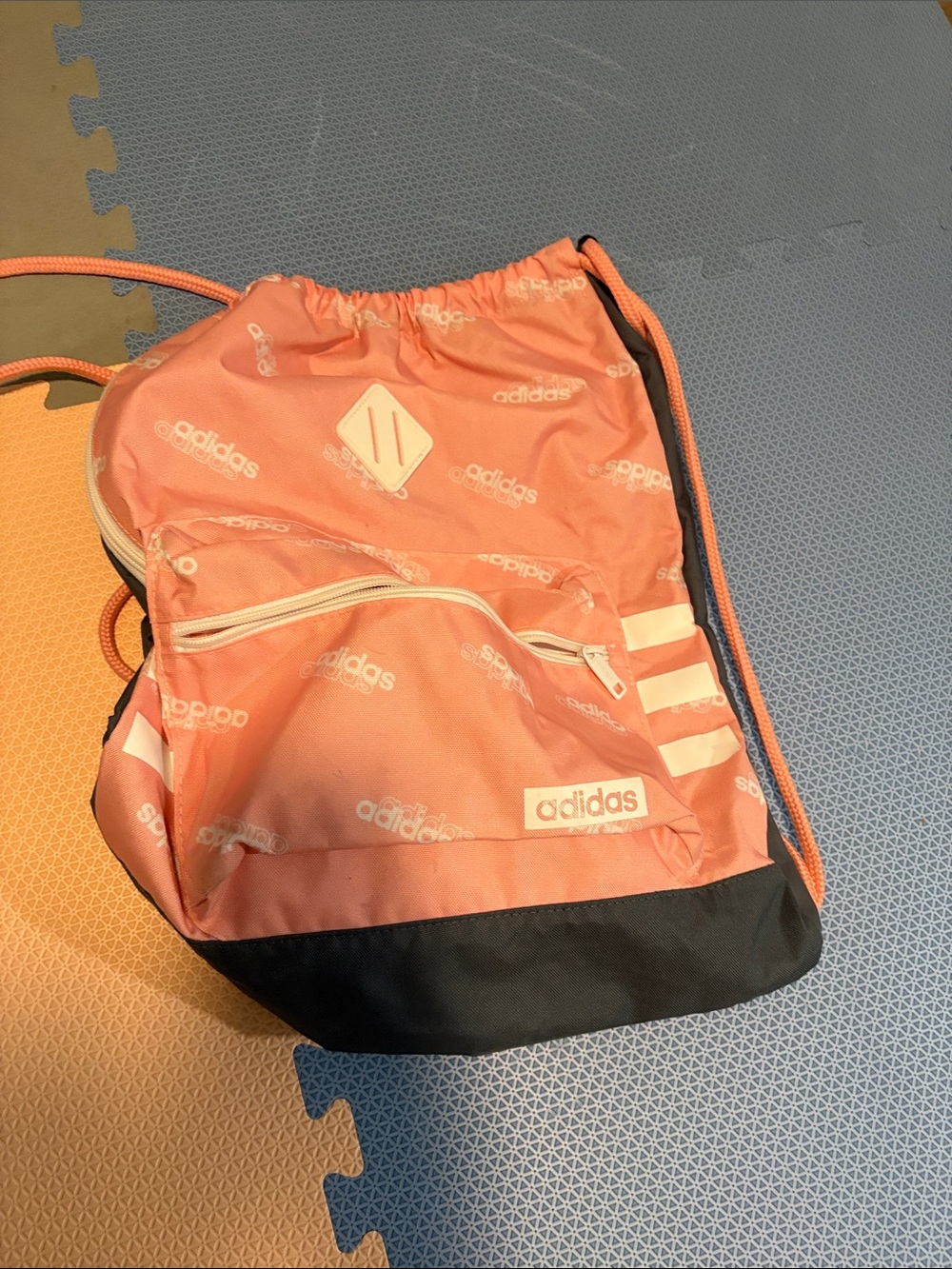 adidas Coral Pink Drawstring Backpack with Black Base